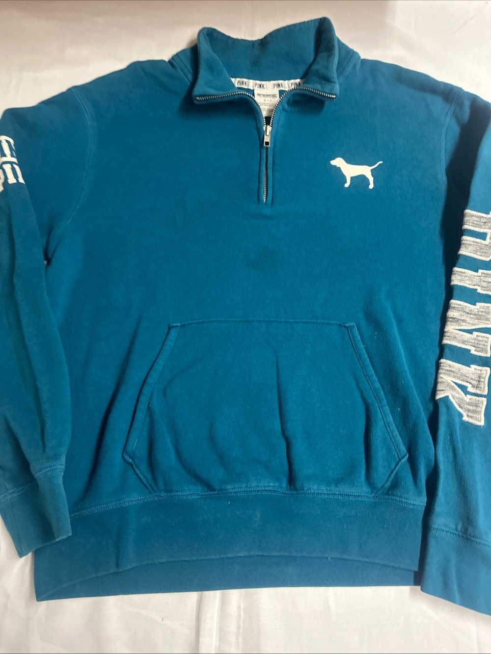Victoria's Secret Teal Half-Zip Pullover with Dog Logo